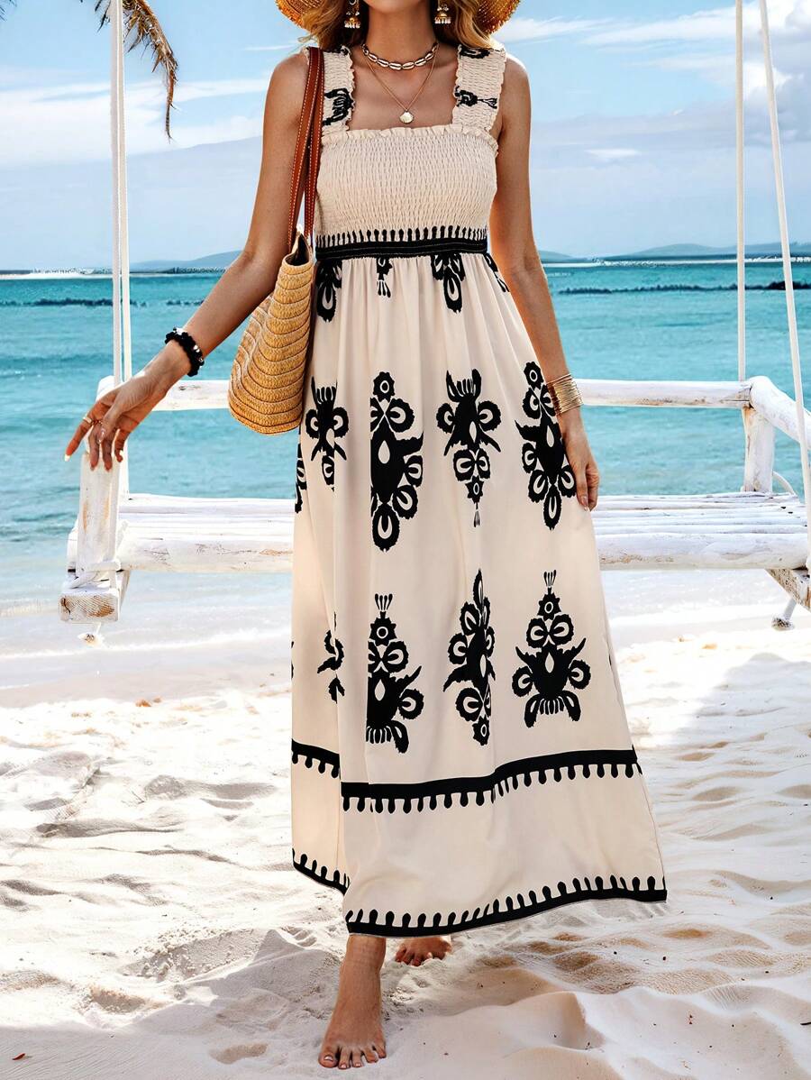 Amelira Smocked Floral A-Line Dress