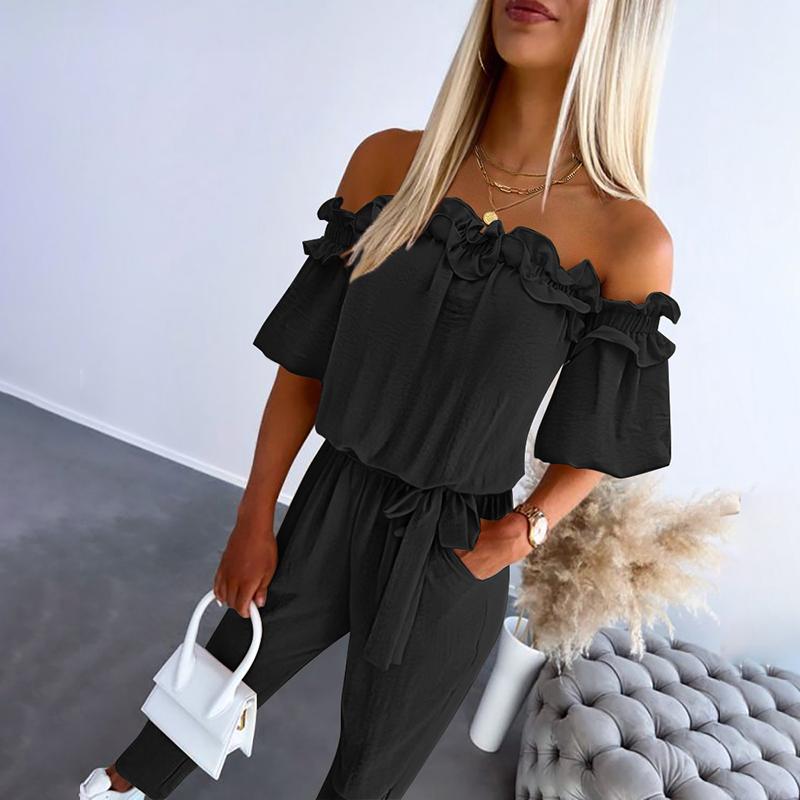 CAMILA™ – Stylish Off-Shoulder Frill Jumpsuit with Tie Waist