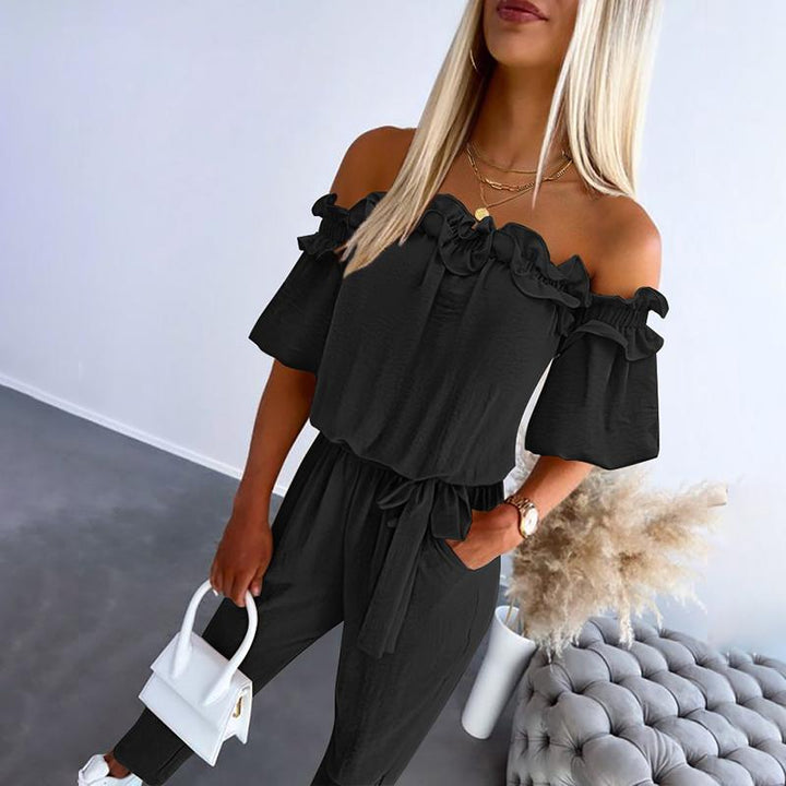 CAMILA™ – Stylish Off-Shoulder Frill Jumpsuit with Tie Waist