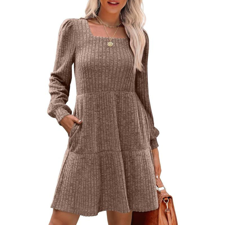 ELIZA™ - Comfy Square Neck Long Sleeve Babydoll Sweater Dress