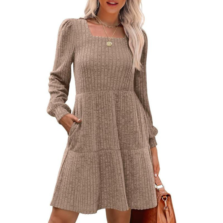 ELIZA™ - Comfy Square Neck Long Sleeve Babydoll Sweater Dress