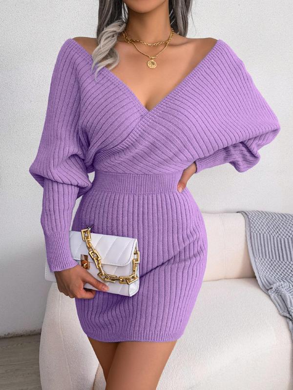 BLAKE™ - Slim-Fit Long Sleeve V-Neck Sweater Dress with Wrap Design
