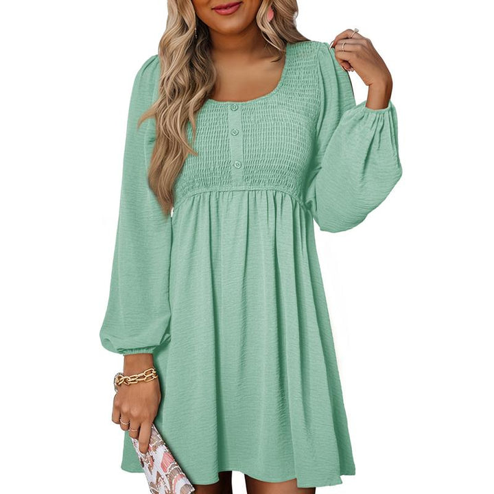 HARPER™ - Casual A-Line Dress with Smocked Empire Waist and Button-Up Detail