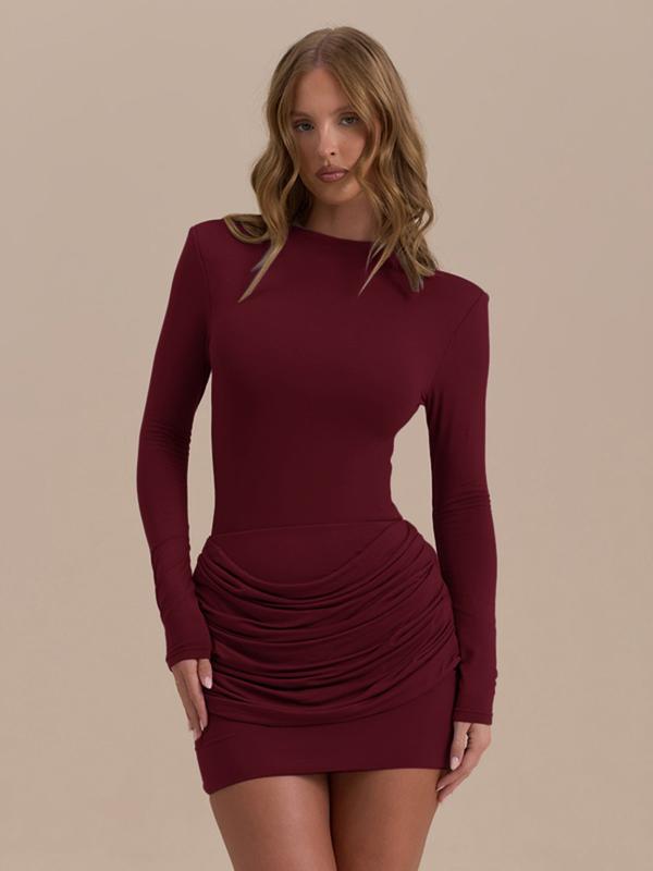 ZERNA™ Elegant Long Sleeve Ruched A-Line Gown