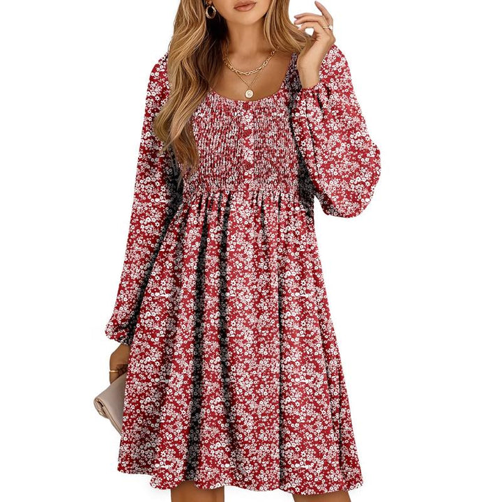 HARPER™ - Casual A-Line Dress with Smocked Empire Waist and Button-Up Detail