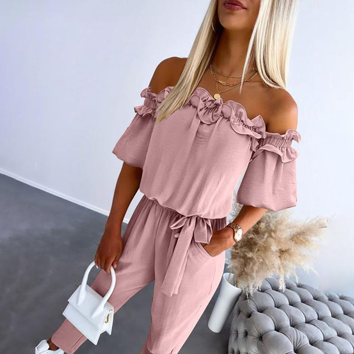 CAMILA™ – Stylish Off-Shoulder Frill Jumpsuit with Tie Waist