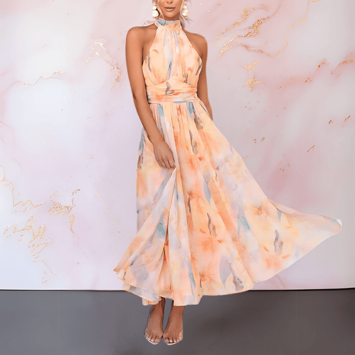 ESTHER | Halterneck Dress with Watercolor Print