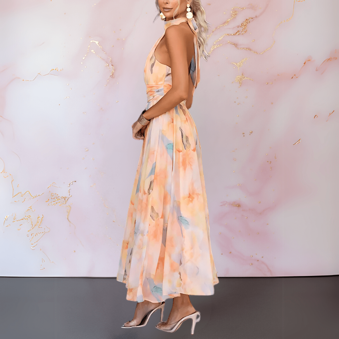 ESTHER | Halterneck Dress with Watercolor Print