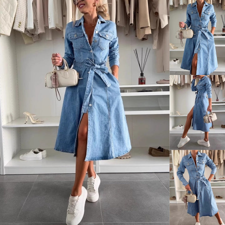 TEDDY™ - Long-sleeved denim dress with button