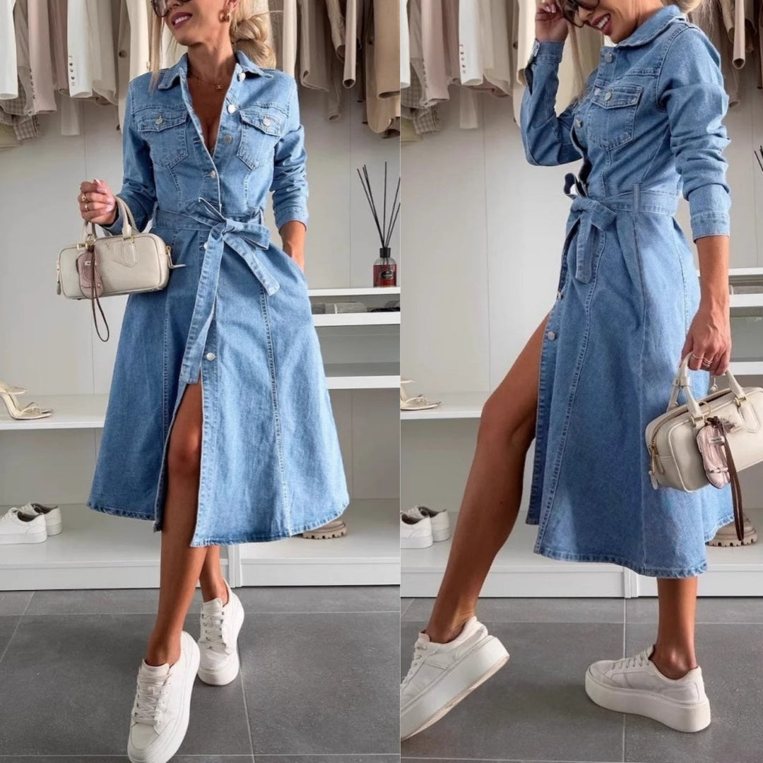 TEDDY™ - Long-sleeved denim dress with button