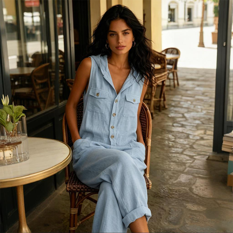 Casual Sleeveless Hooded Jumpsuit for Women